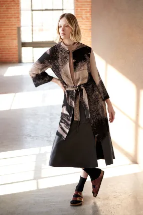 Abstract Belted Long Soft Knit Jacket