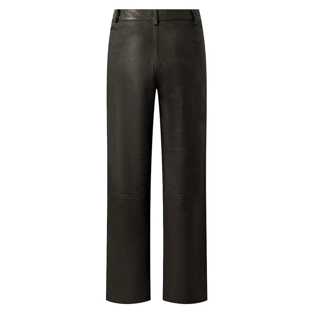 Adele RW leather pants with wide legs / 50240 - Dark Chocolate