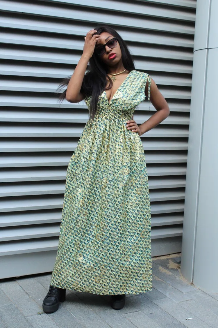 African Dress in Gold Ankara Print - Festival Dress