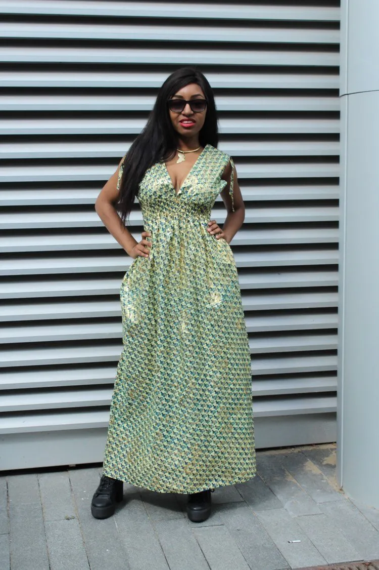 African Dress in Gold Ankara Print - Festival Dress