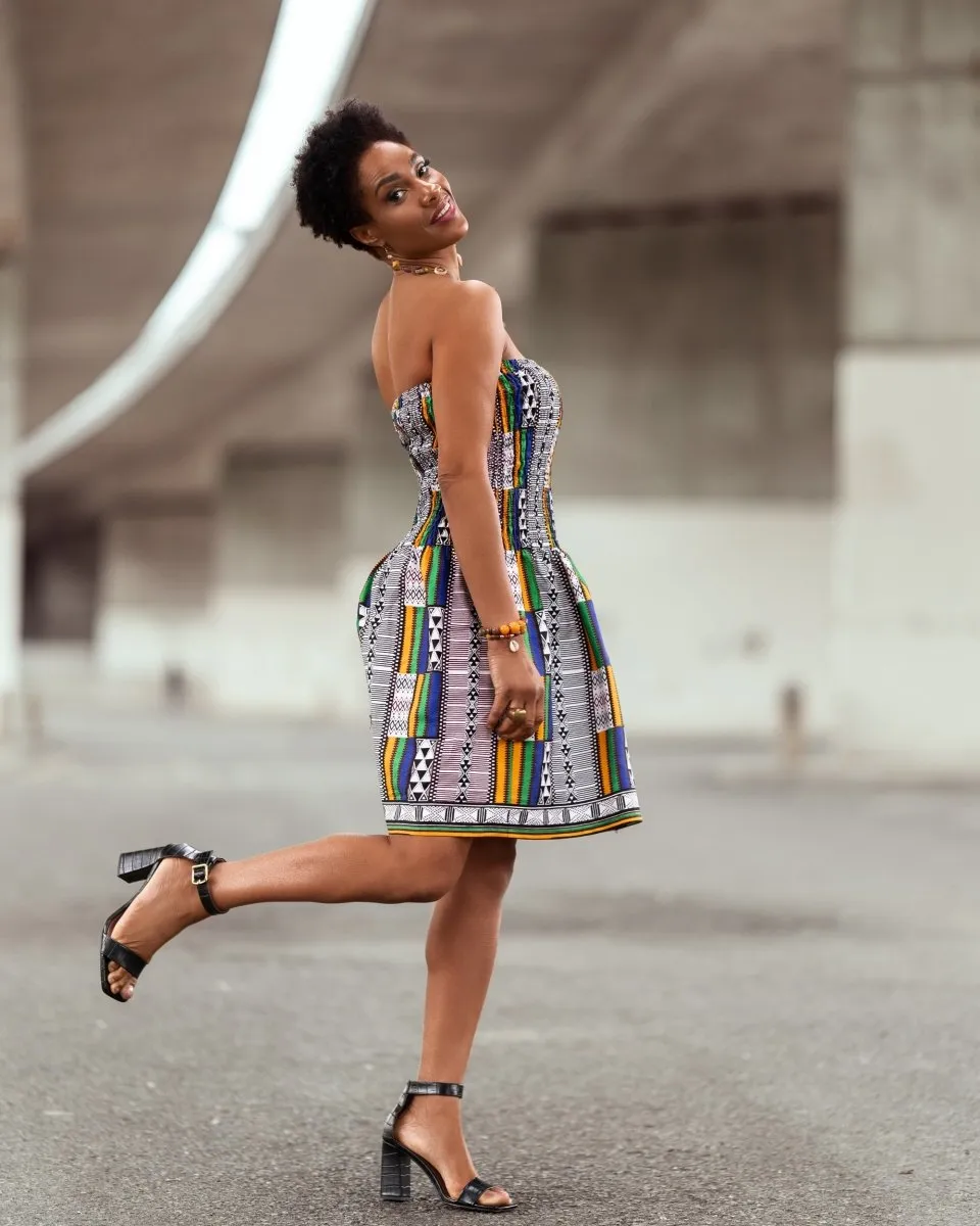 African Dress In White Kente