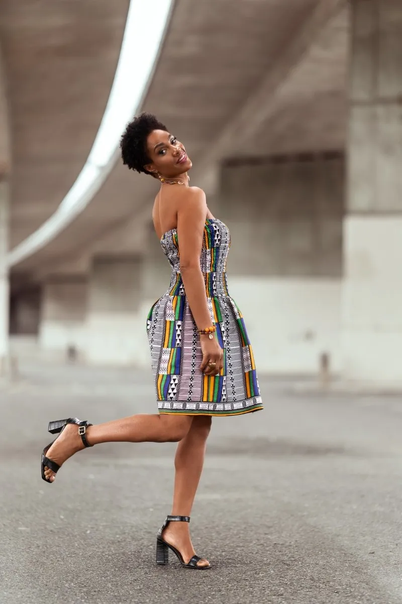 African Dress In White Kente