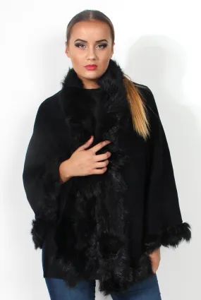 Alena Black Faux Fur Over The Shoulder Jacket