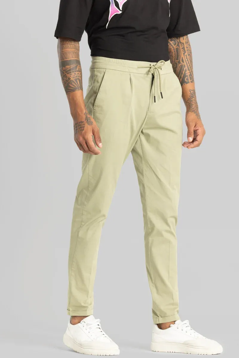 Angelo Light Green Plain Slim Fit Chinos