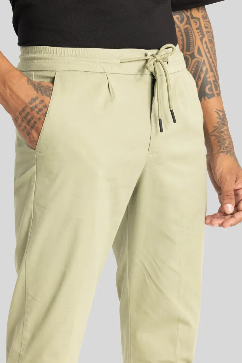 Angelo Light Green Plain Slim Fit Chinos