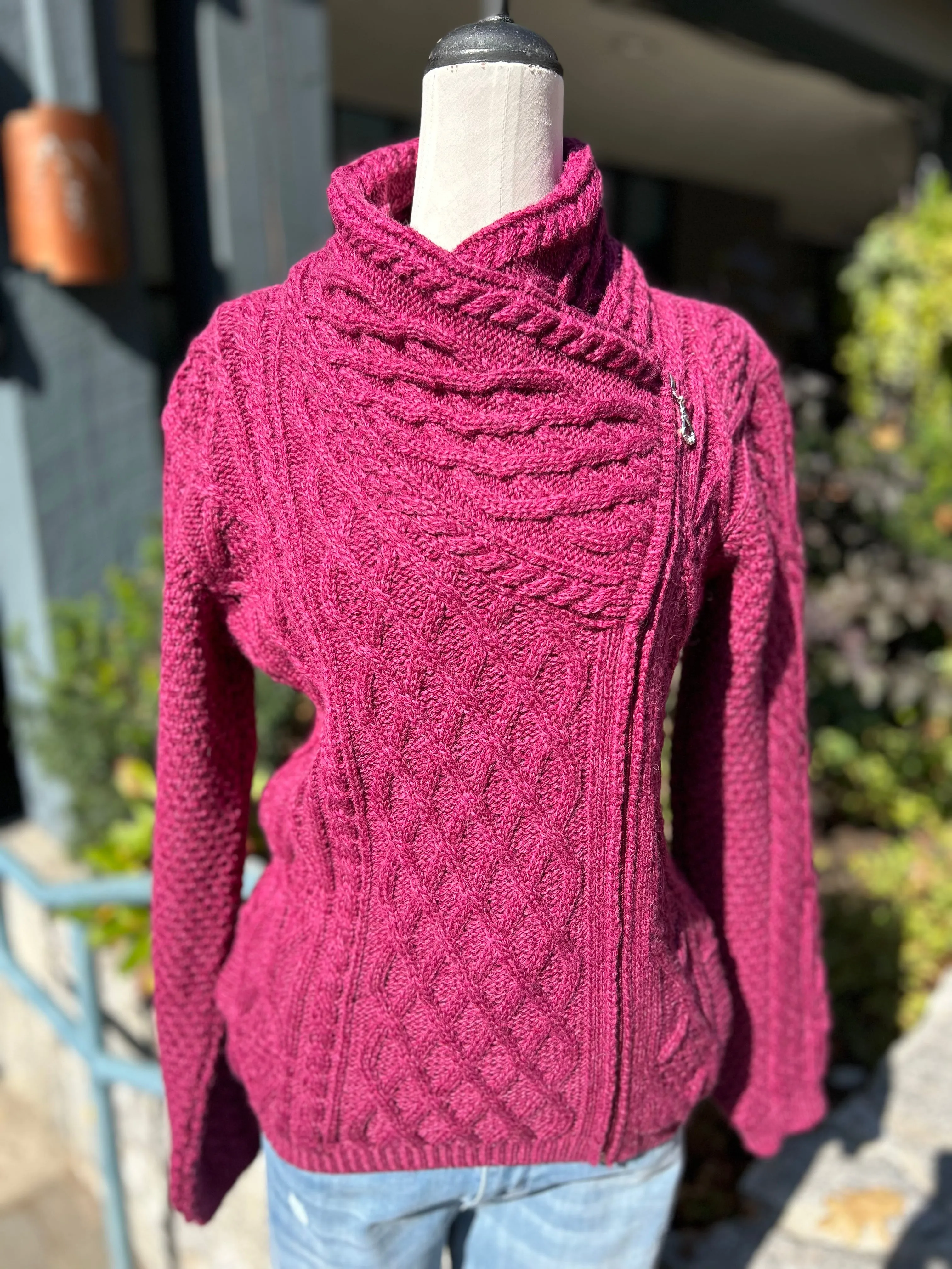 Aran - Side Zip Cardigan - Raspberry