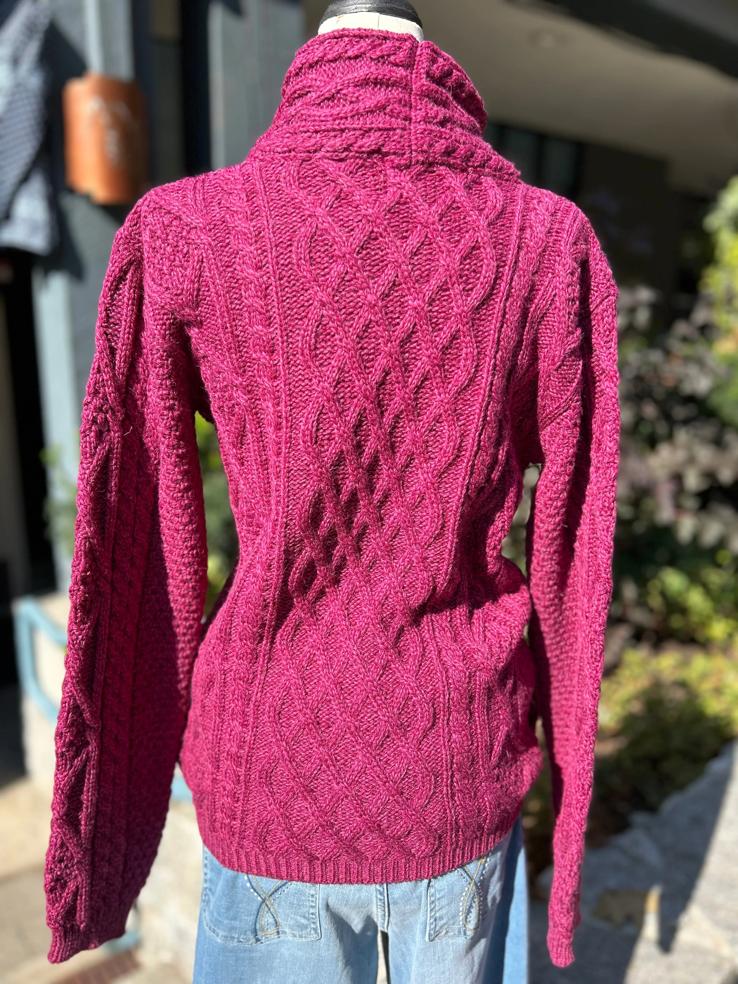 Aran - Side Zip Cardigan - Raspberry