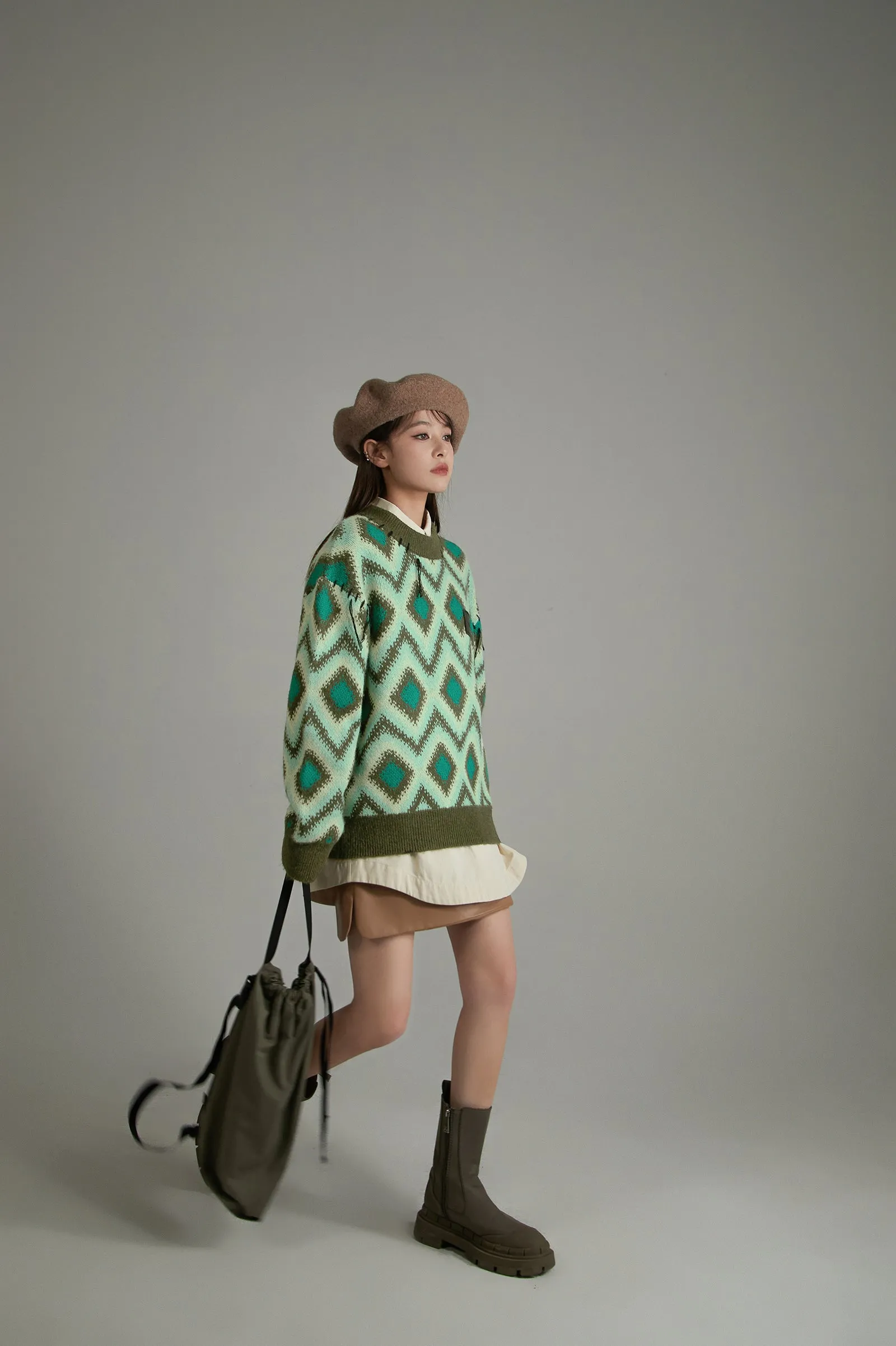 Argyle Loose Fit Knit Sweater