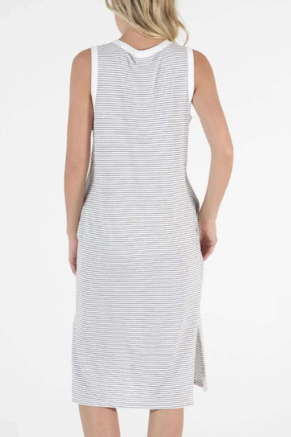 Arwin Midi SL White Black Stripe Cotton Tank Dress