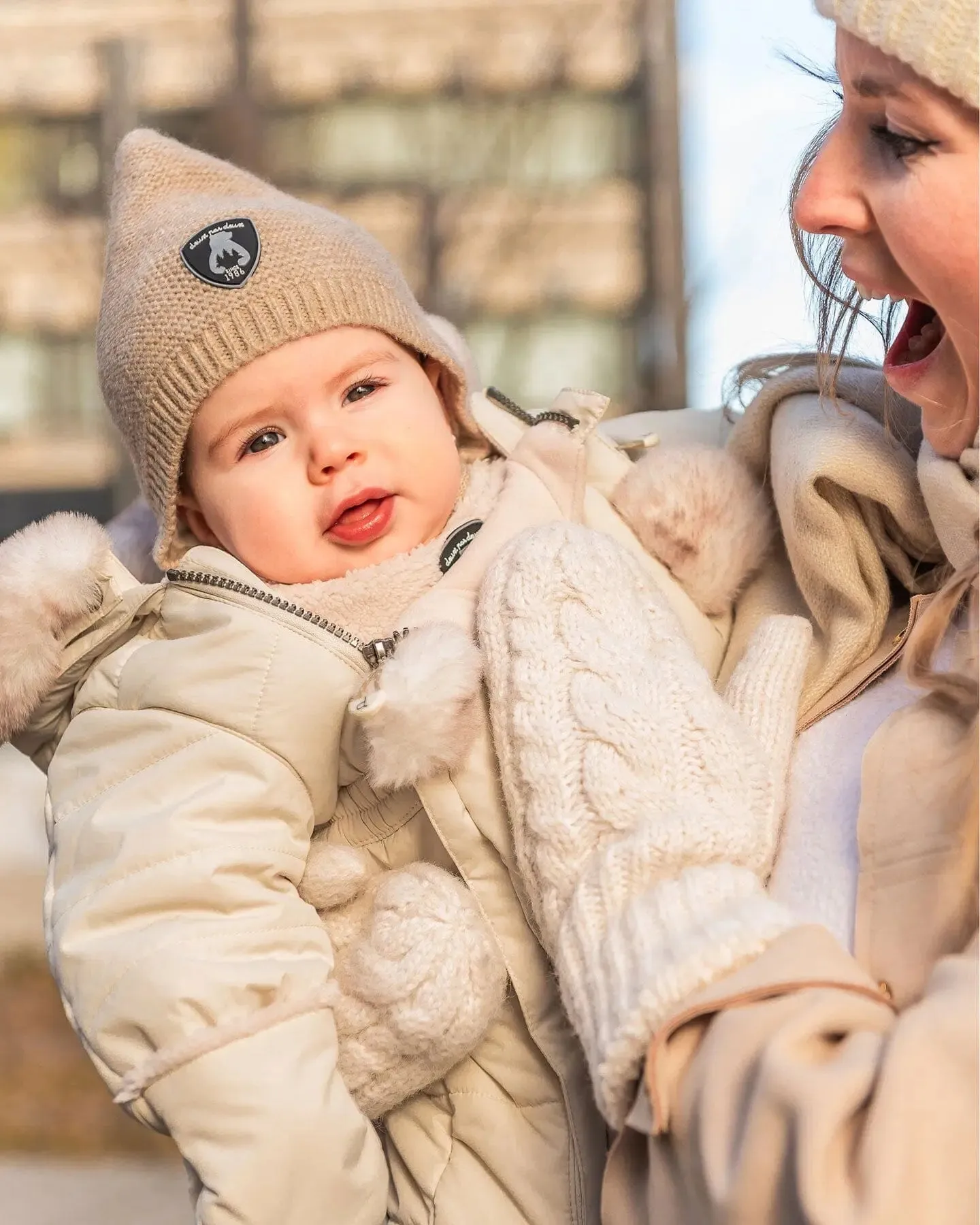 Baby Pointed Knit Hat In Beige