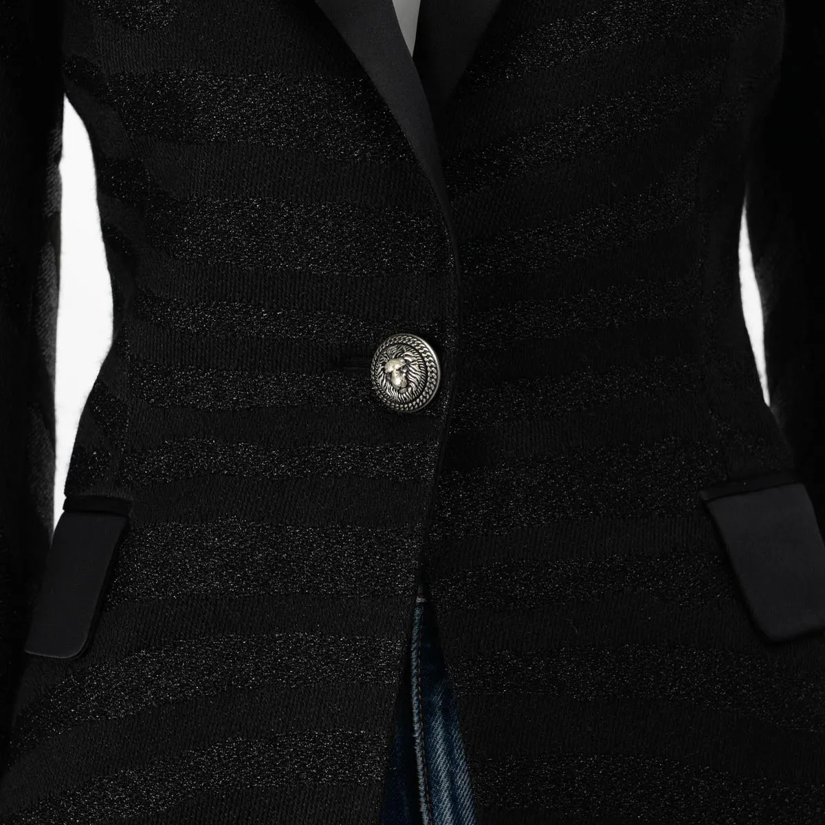 Balmain Black Lurex & Satin Single Breasted Blazer FR 36