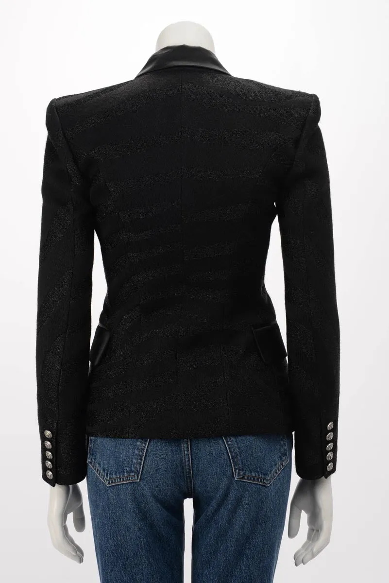 Balmain Black Lurex & Satin Single Breasted Blazer FR 36