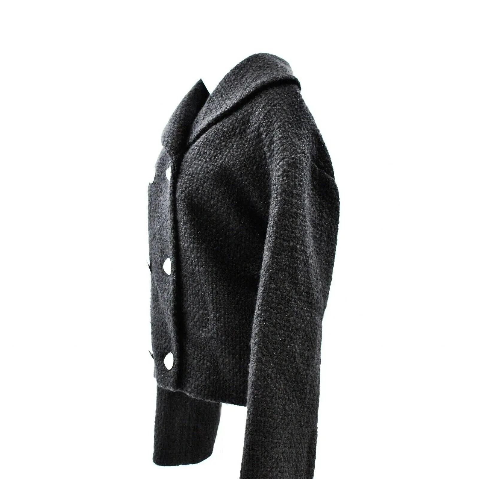 Balmain - New - Black Cape Wool Peacoat w/ Silver-Toned Buttons - SZ 36/ US S