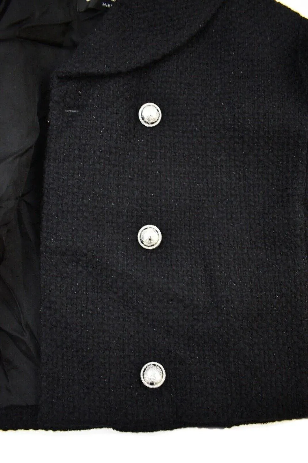 Balmain - New - Black Cape Wool Peacoat w/ Silver-Toned Buttons - SZ 36/ US S