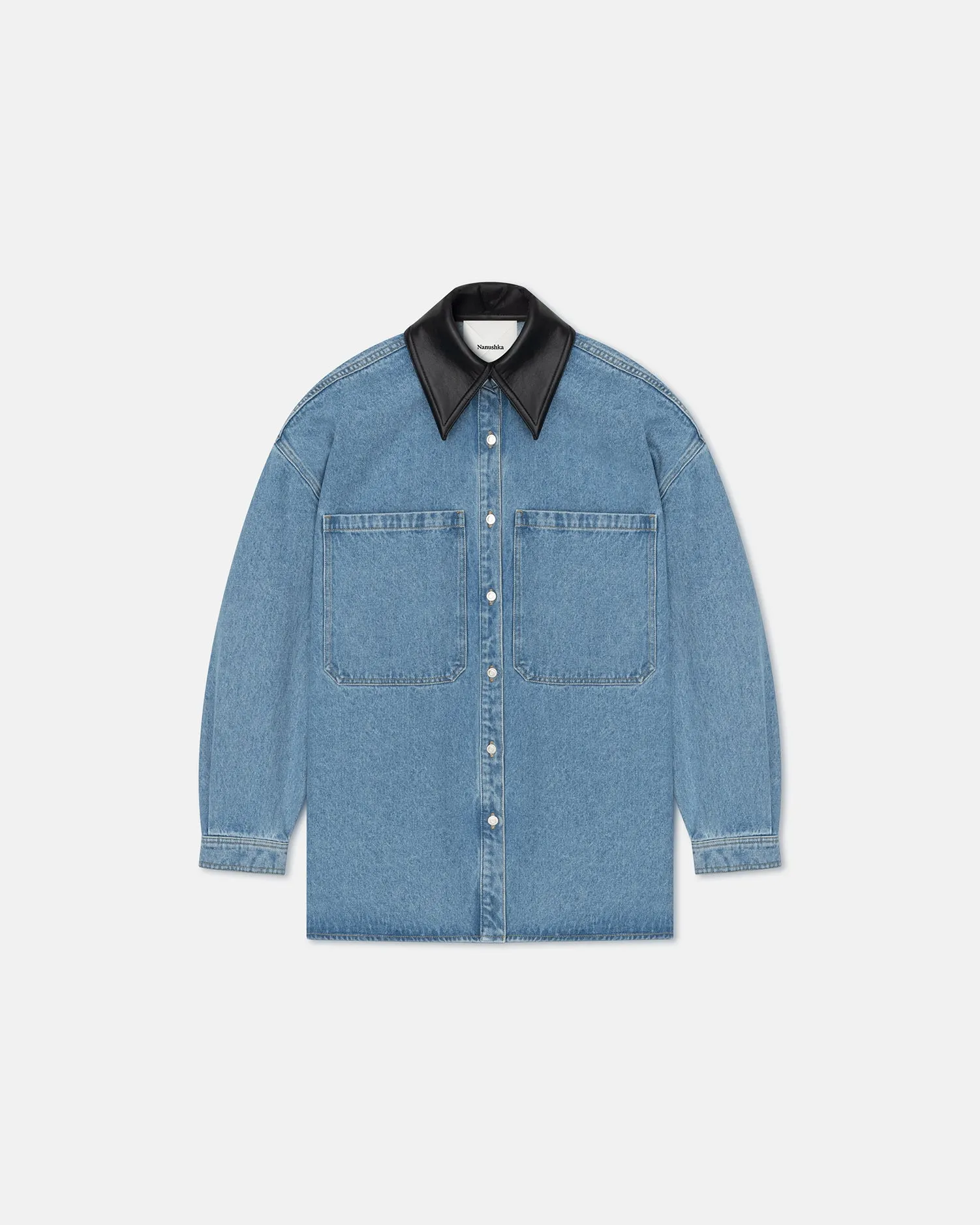 Beaux - Leather-Trimmed Denim Shirt - Mid Blue