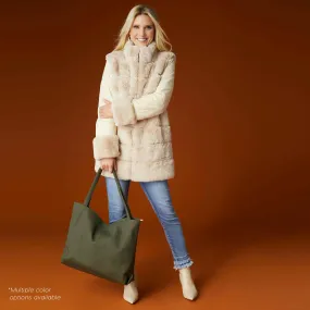 Beige Faux Fur Jacket with Puffer Sleeves