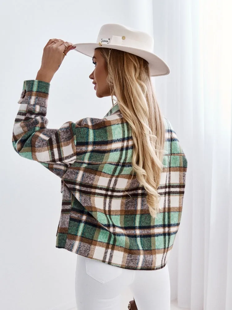 Bend down Collar Warm Button Down Plaid Jacket Shirt