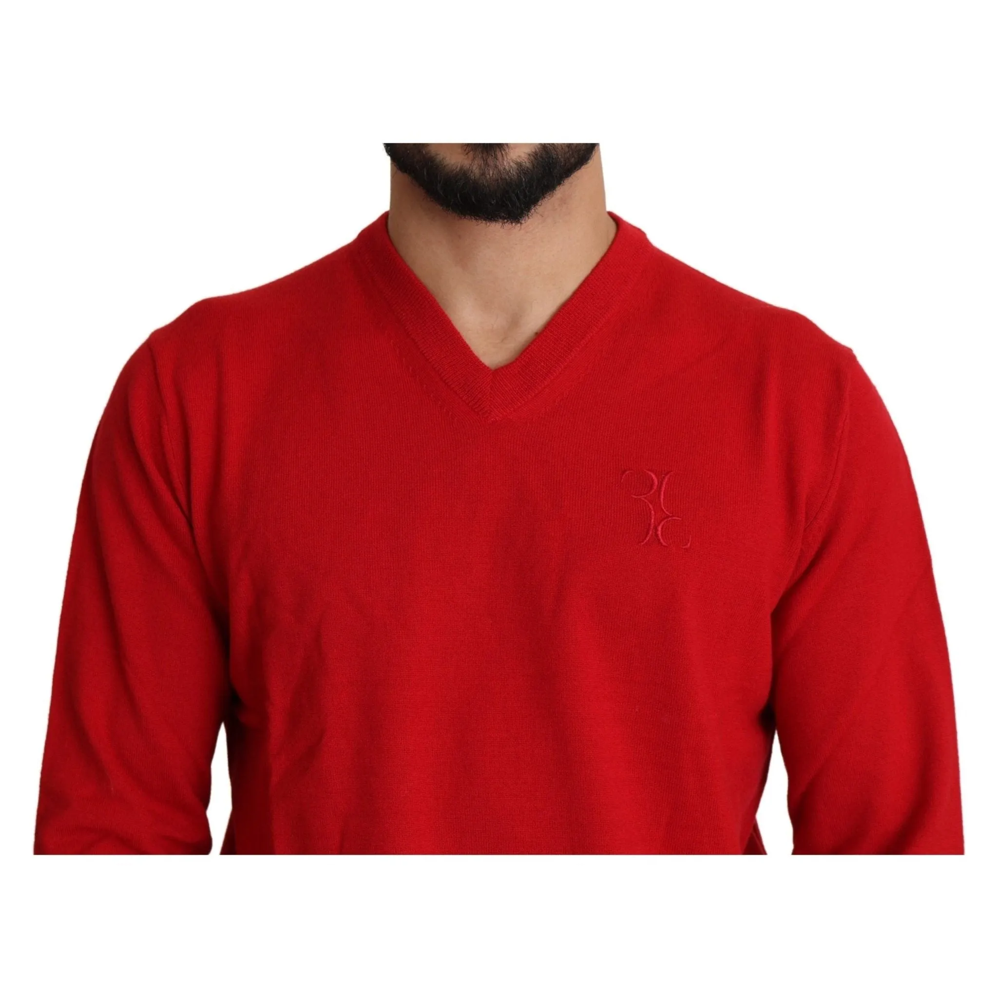 Billionaire Italian Couture Iconic Embroidered Red Wool Sweater