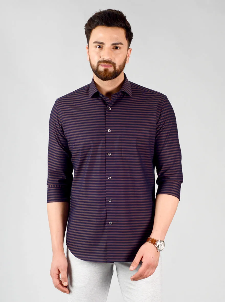 Black & Brown Striped Slim Fit Evening Wear Shirt | Metal