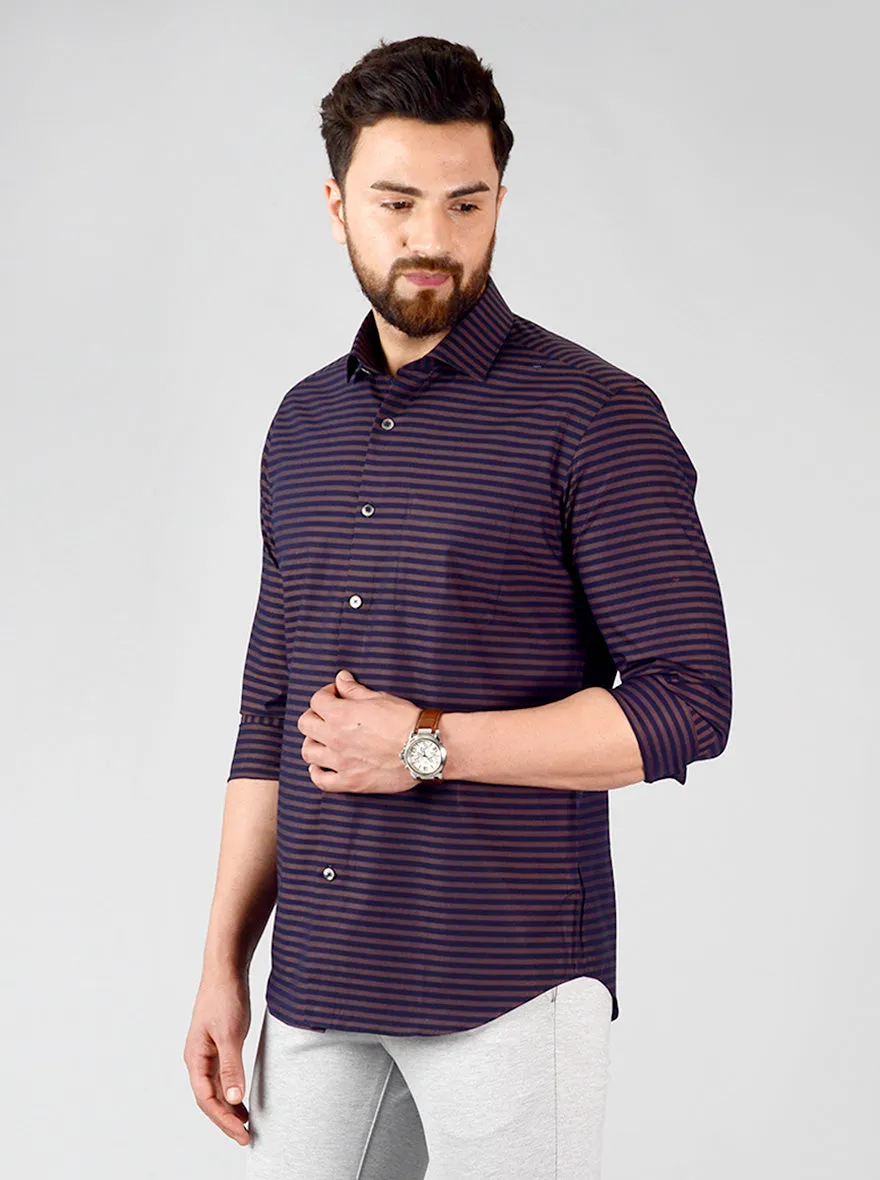 Black & Brown Striped Slim Fit Evening Wear Shirt | Metal