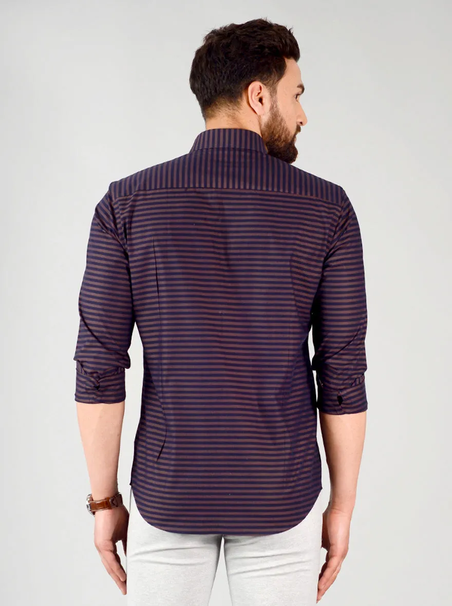 Black & Brown Striped Slim Fit Evening Wear Shirt | Metal