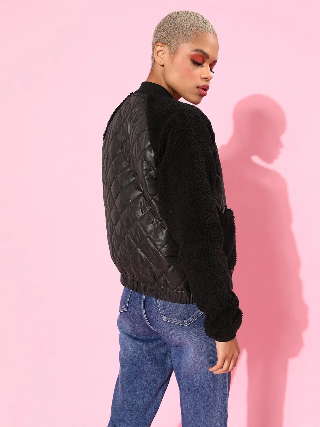 Black Faux Fur Bomber Jacket