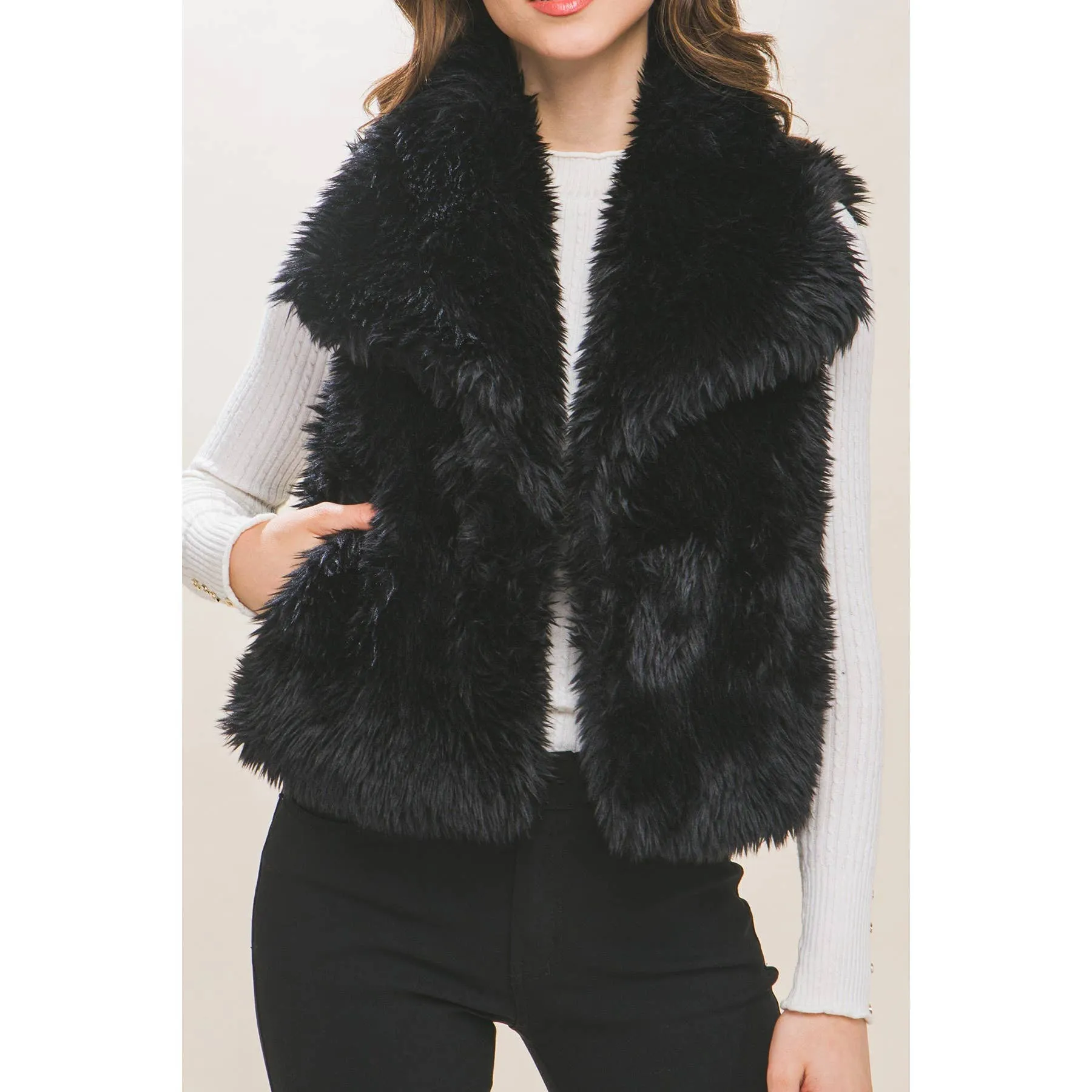 BLACK FAUX FUR VEST