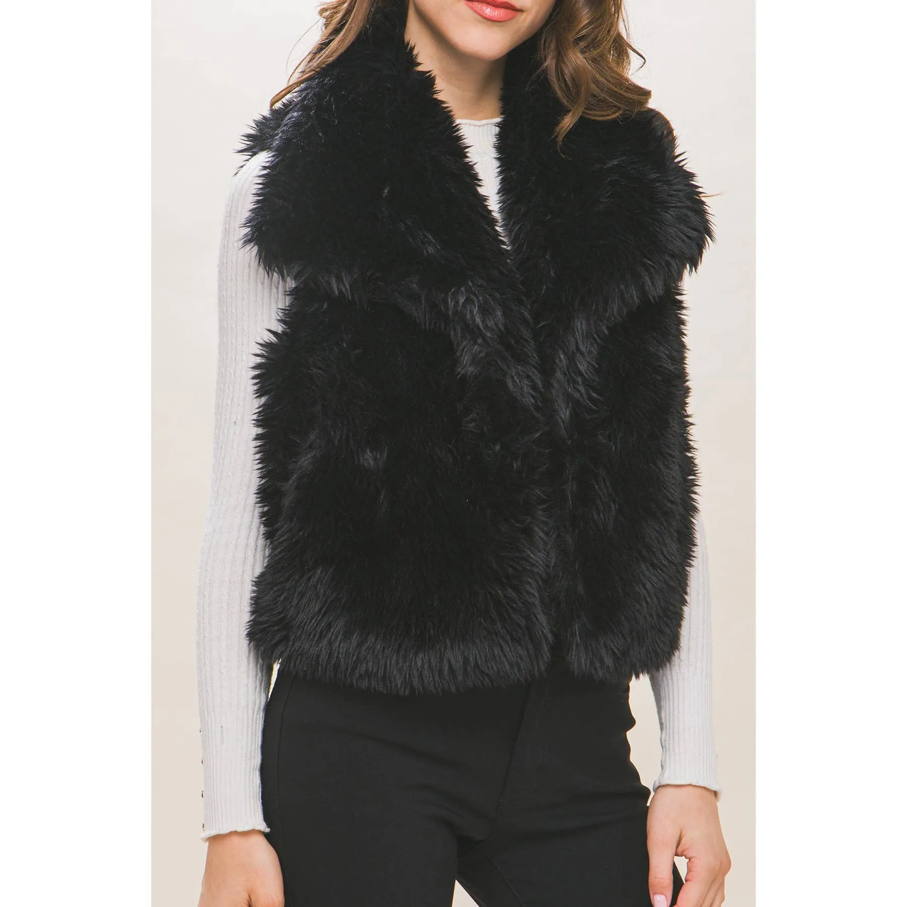 BLACK FAUX FUR VEST