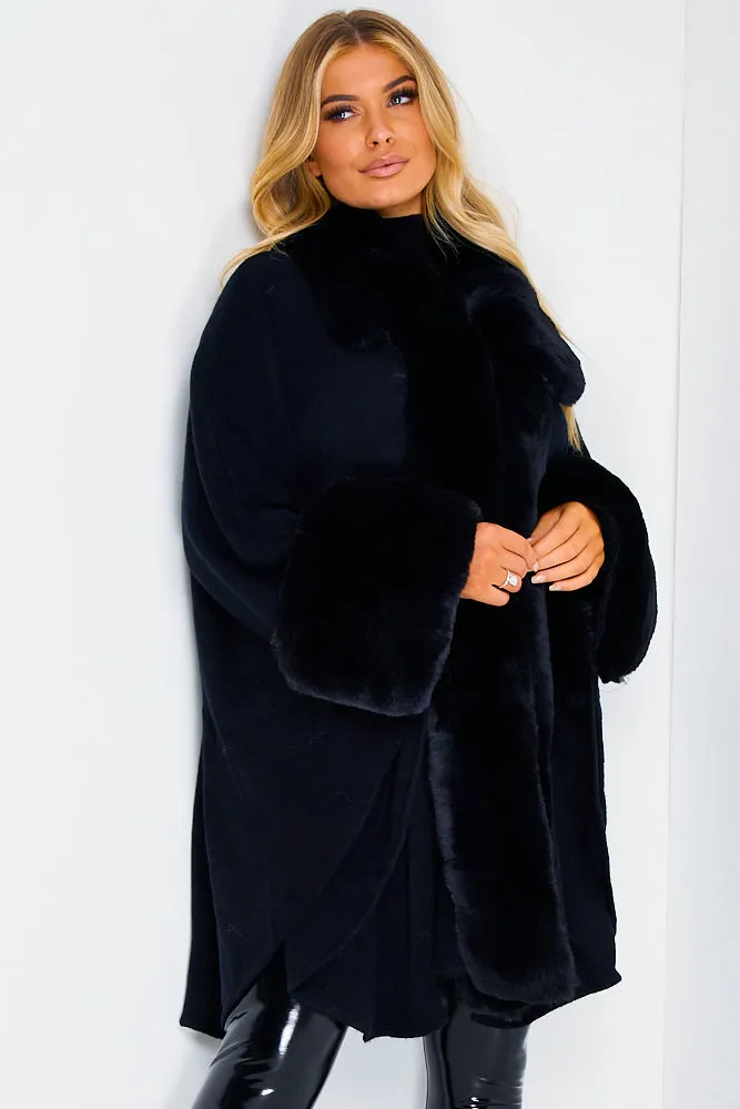 Black Faux Fur Waterfall Cape