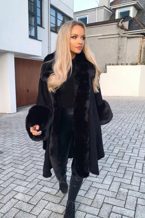 Black Faux Fur Waterfall Cape