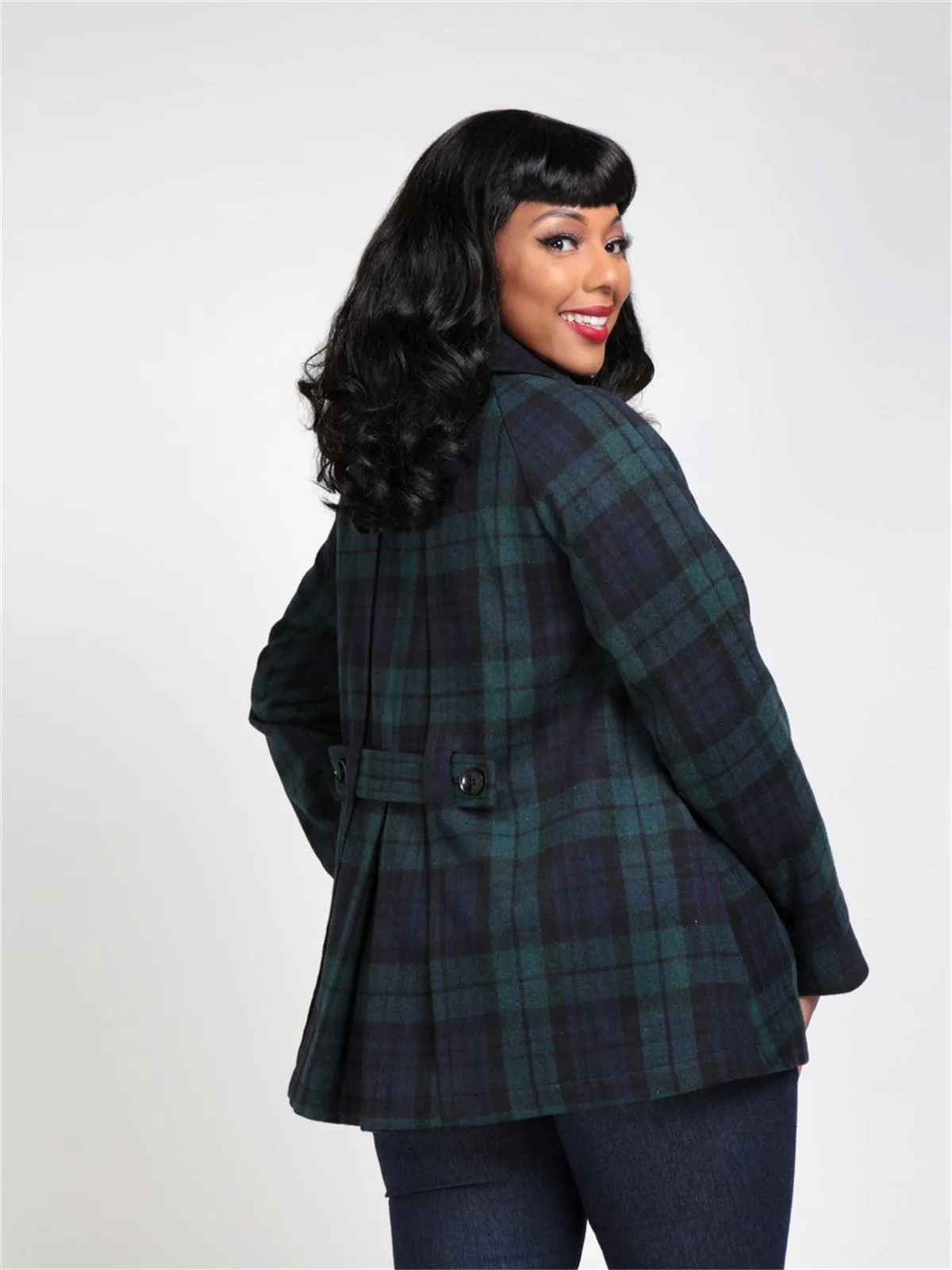 Blackwatch Navy Tartan 1950s Vintage Style Coat