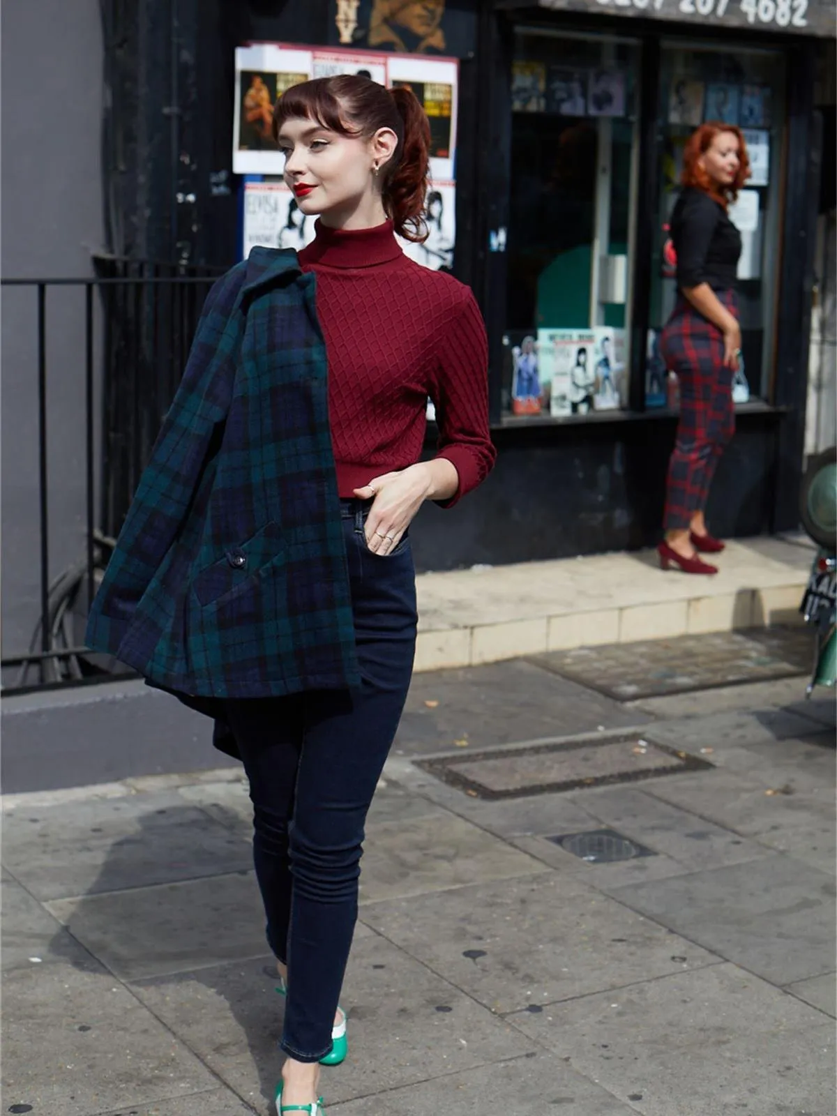 Blackwatch Navy Tartan 1950s Vintage Style Coat