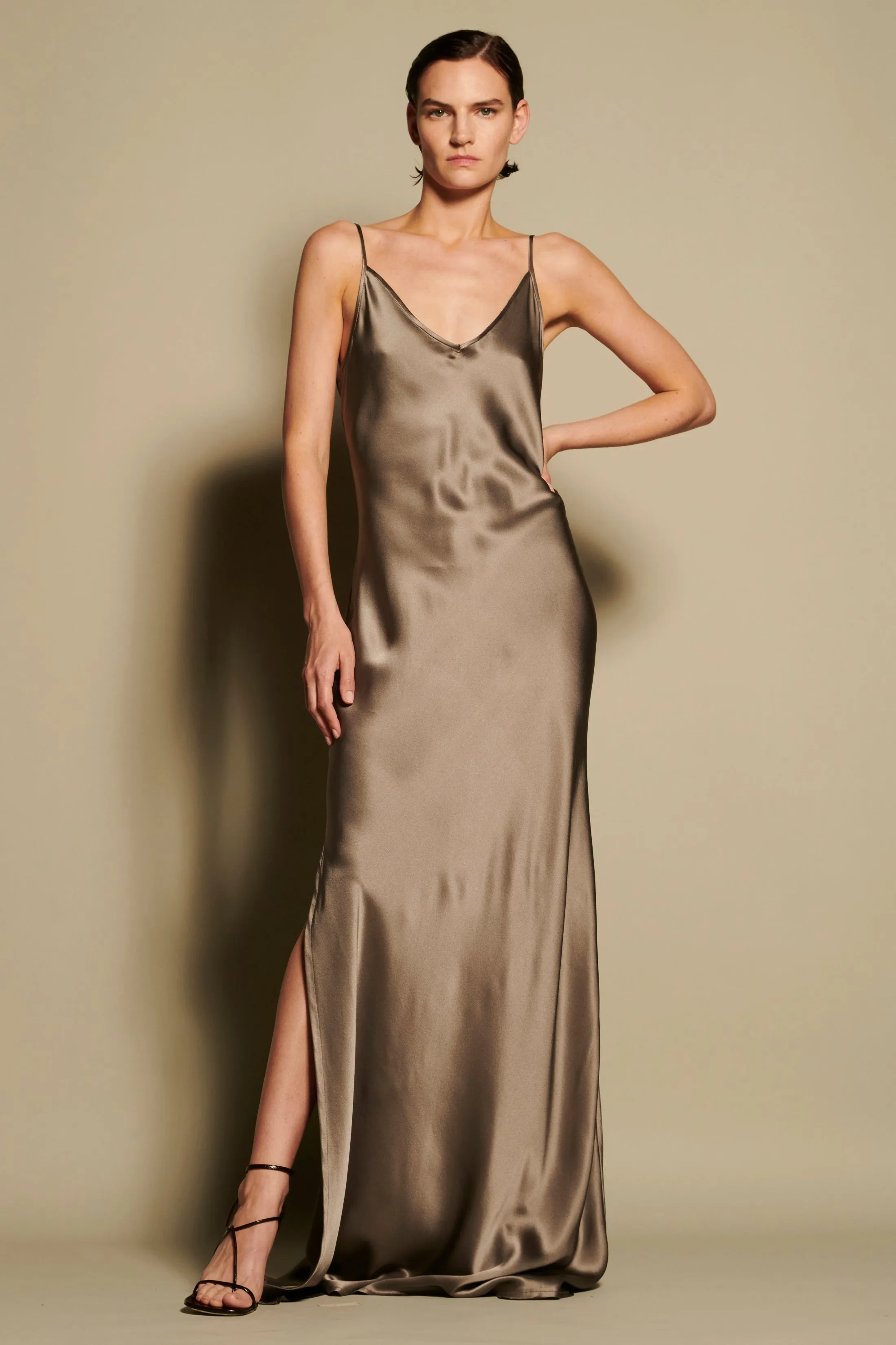 BM Full Length Slip Dress with Slit - Ash