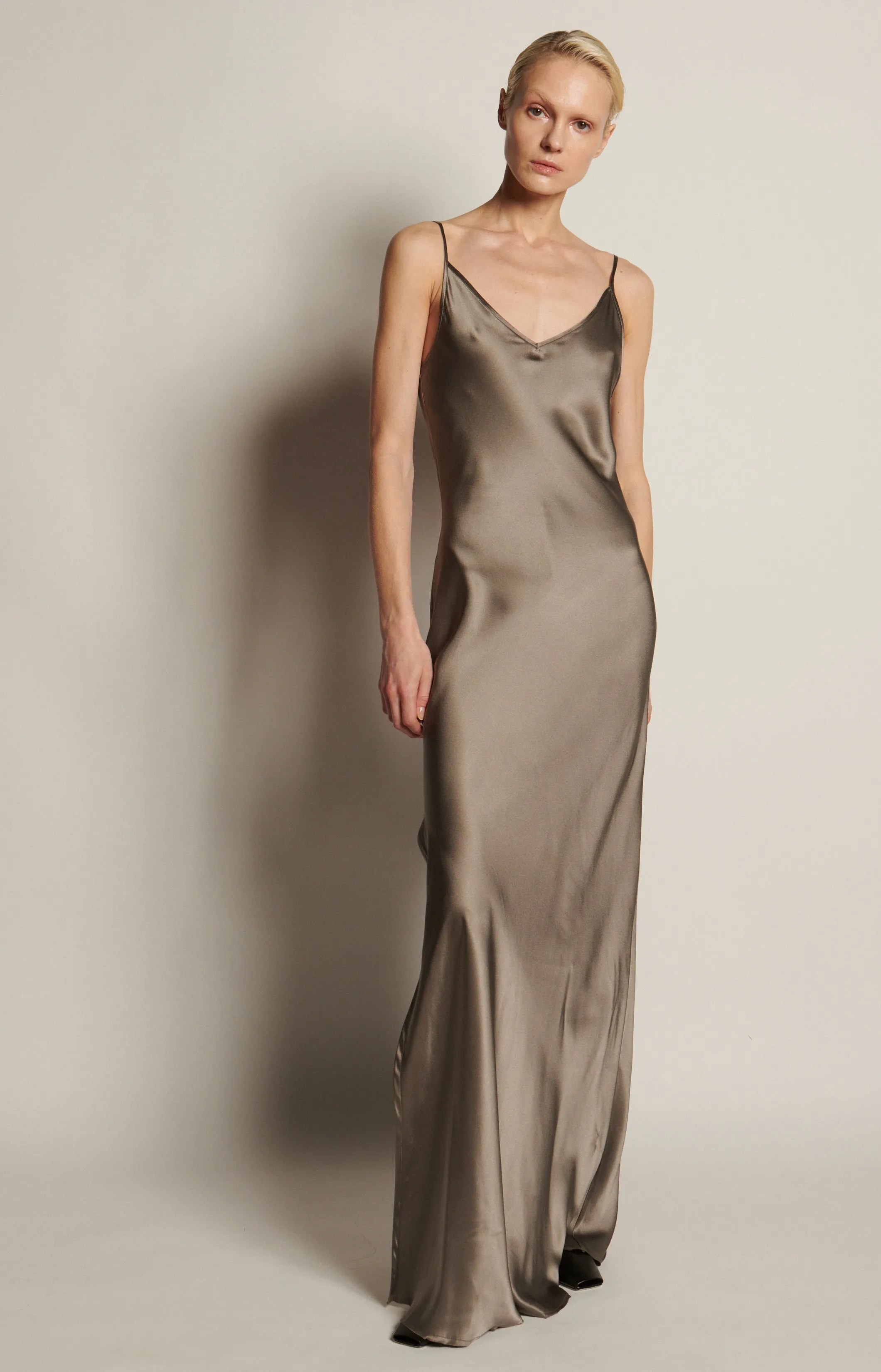 BM Full Length Slip Dress with Slit - Ash