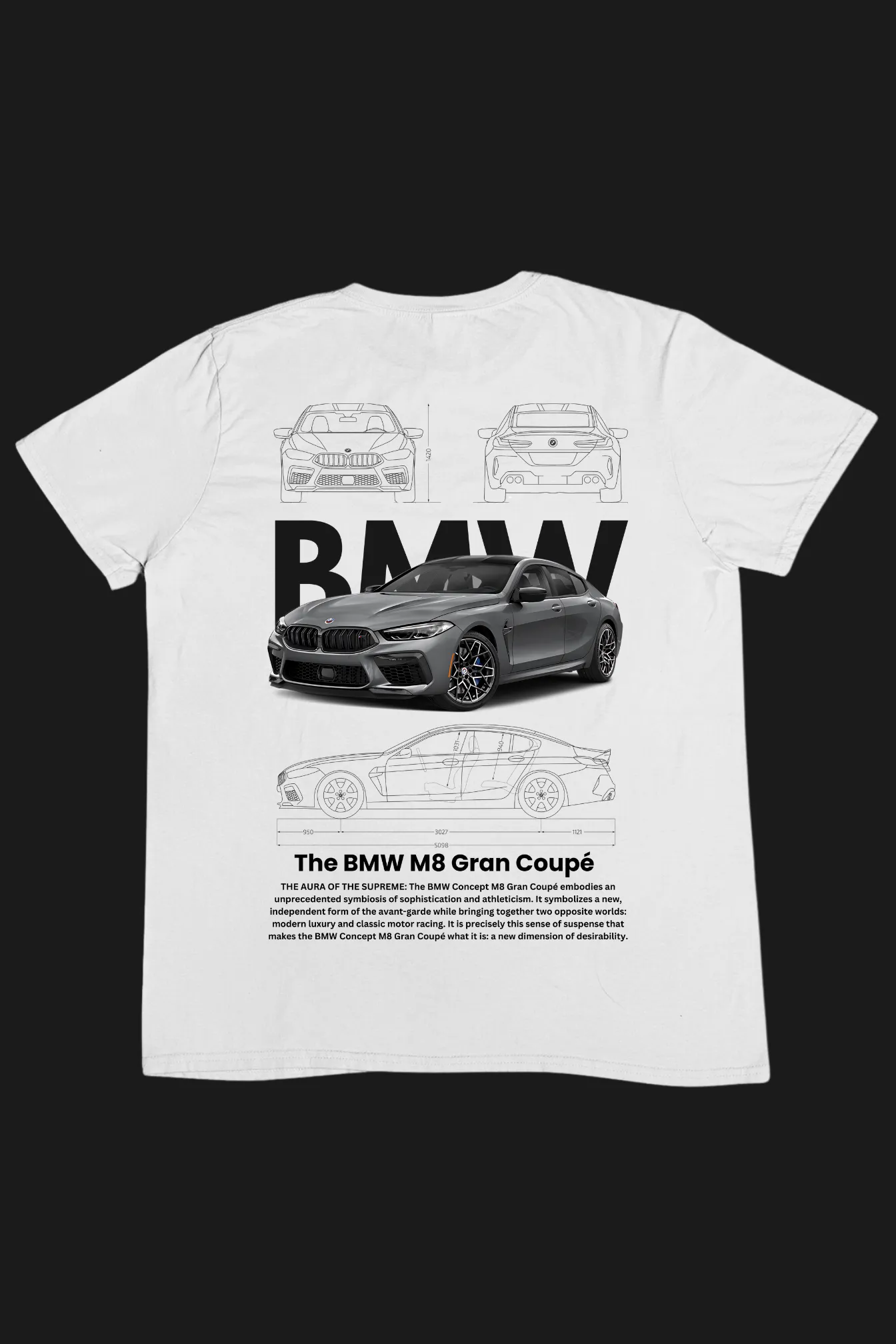 BMW M8 Gran Coupe Graphic Printed T-shirt (Back Print only)