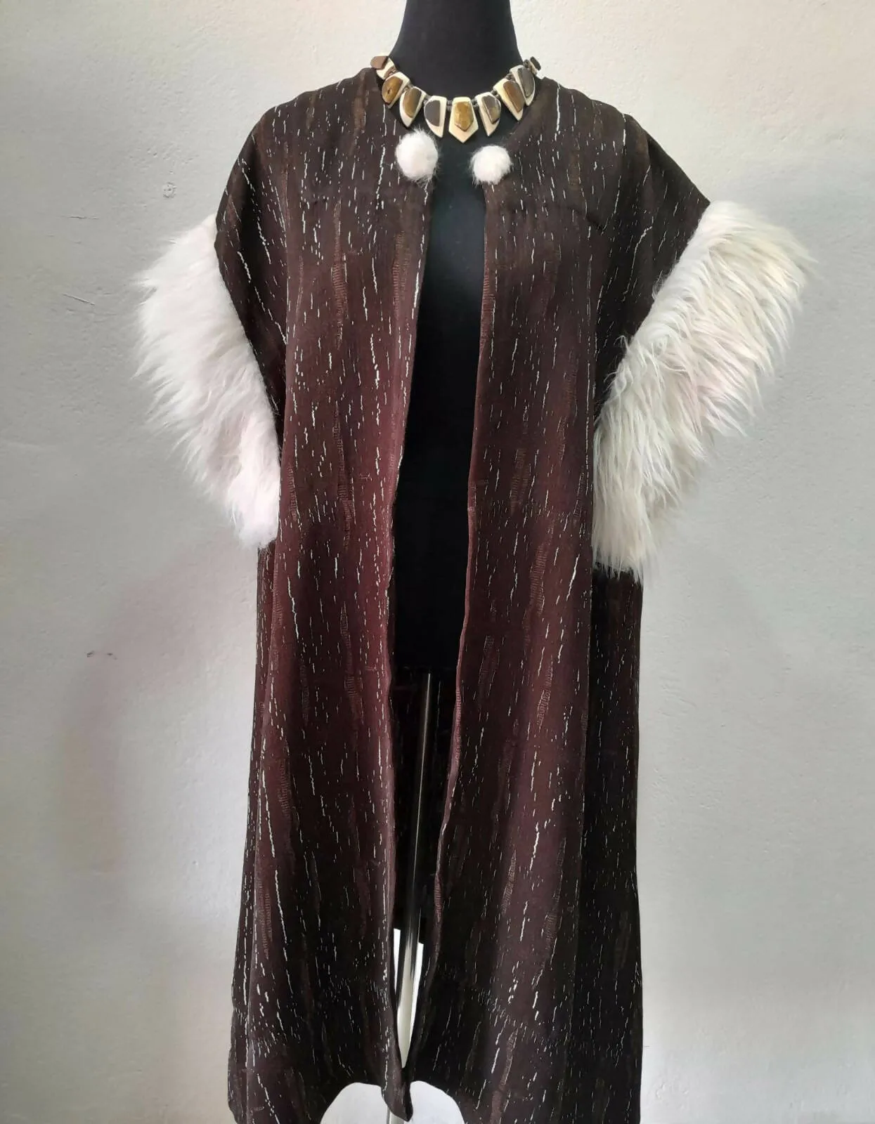 Brown Moroccan Kimono with Faux Fur