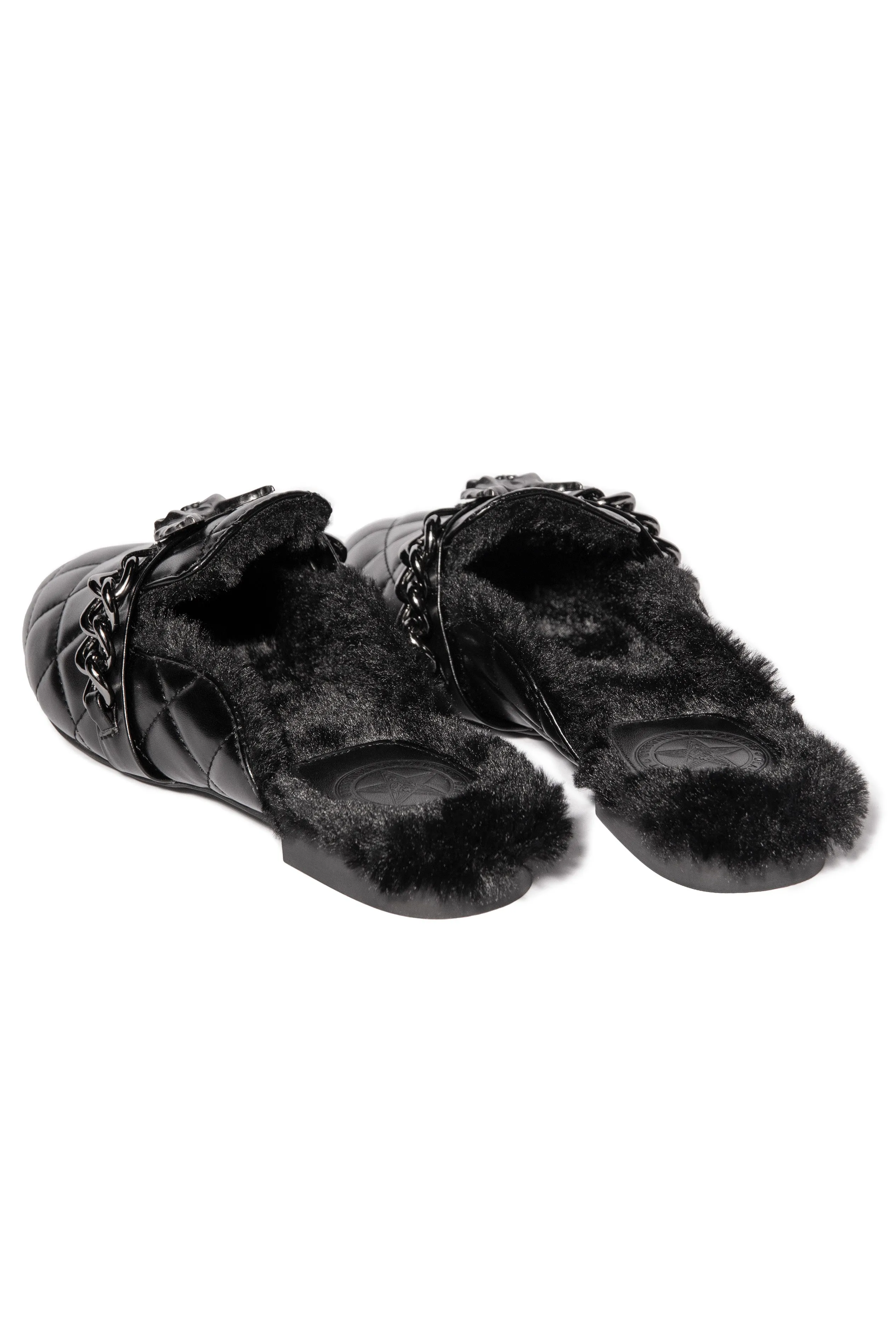 Buffy - Quilted Bat Faux Fur Mules