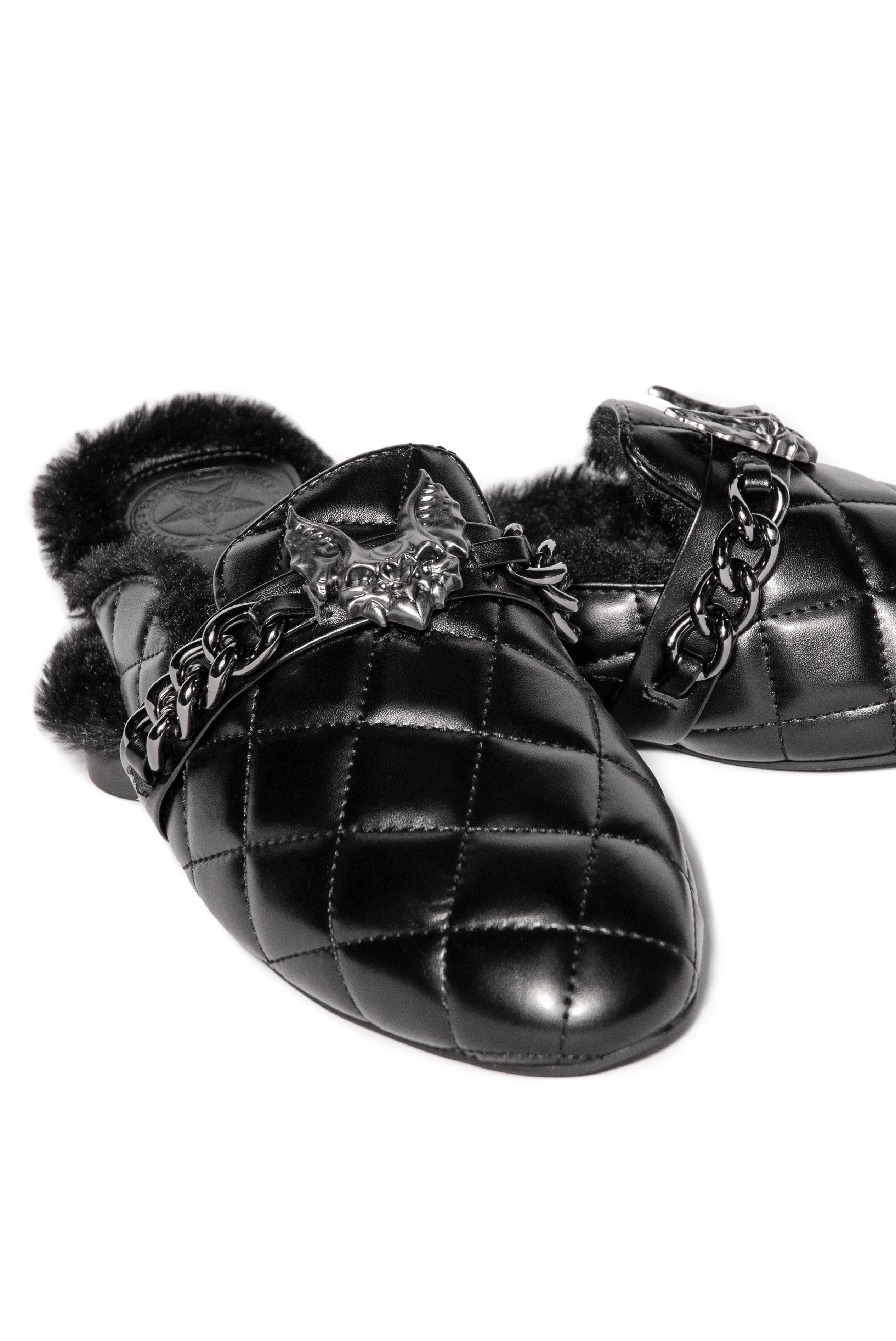 Buffy - Quilted Bat Faux Fur Mules