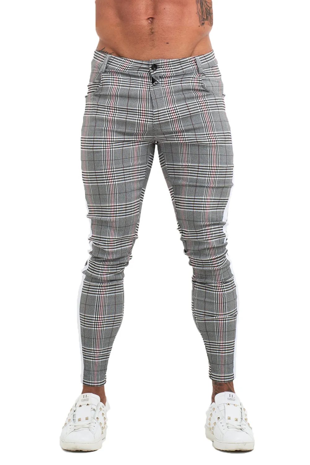 Buy $80 Free Shipping Men's Grey Plaid Skinny Pants