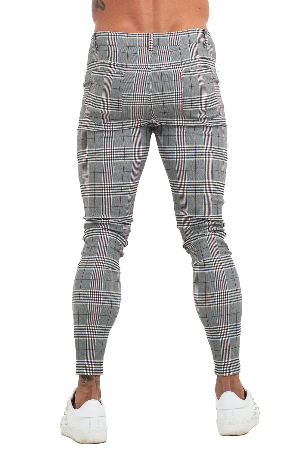 Buy $80 Free Shipping Men's Grey Plaid Skinny Pants