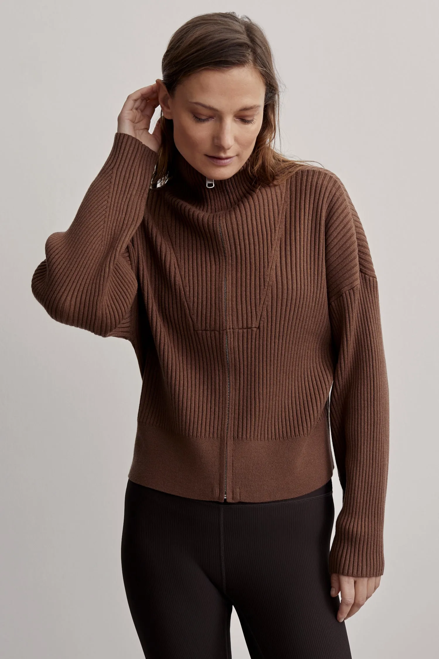 CARMEN KNIT ZIP COCOA SHELL