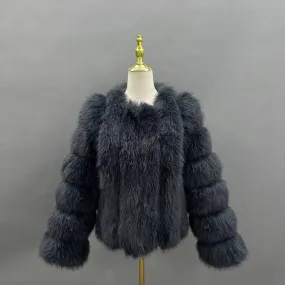 Charcoal Vertical Design Faux Fur Coat