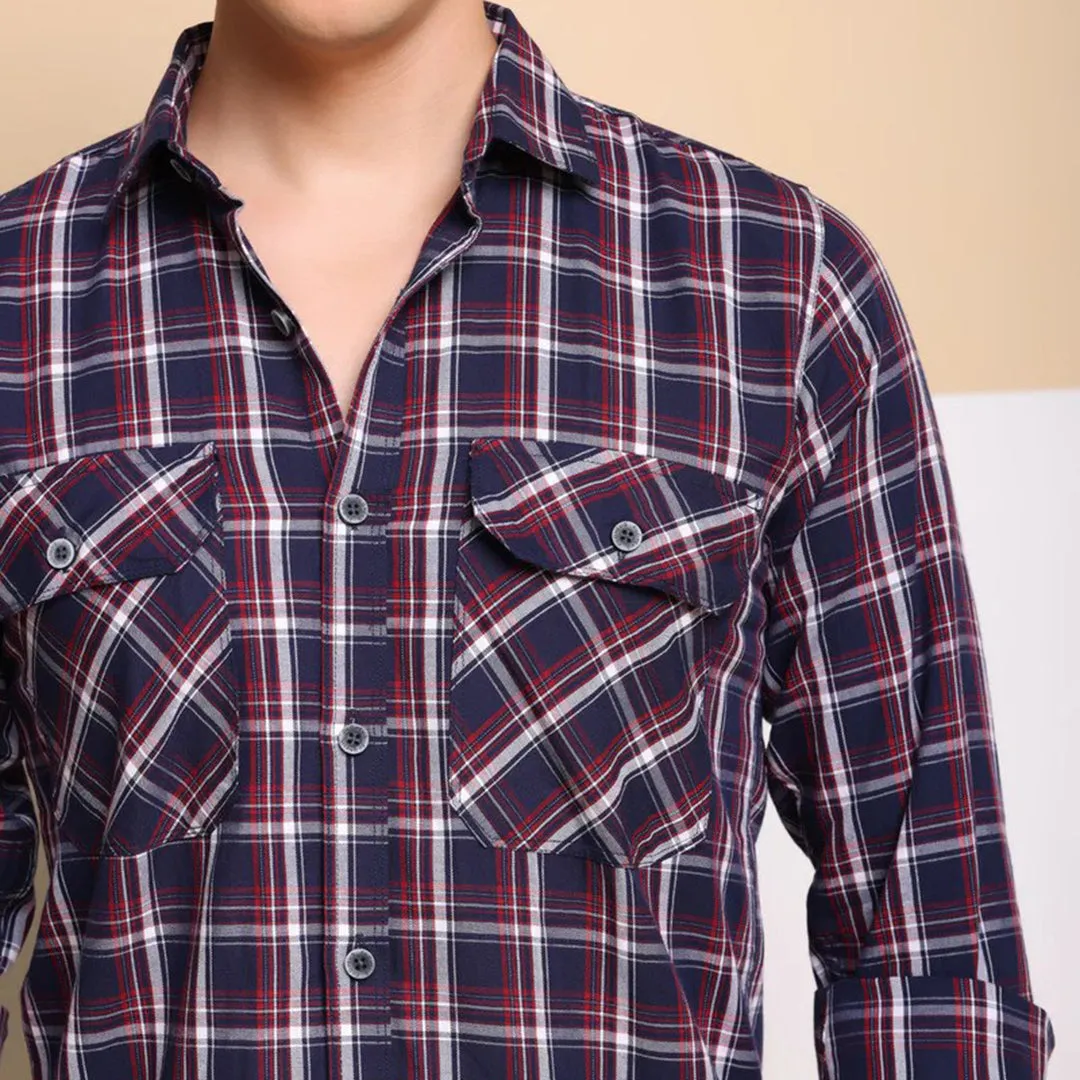 Check Regular Fit Cotton Shirt - Red Blue