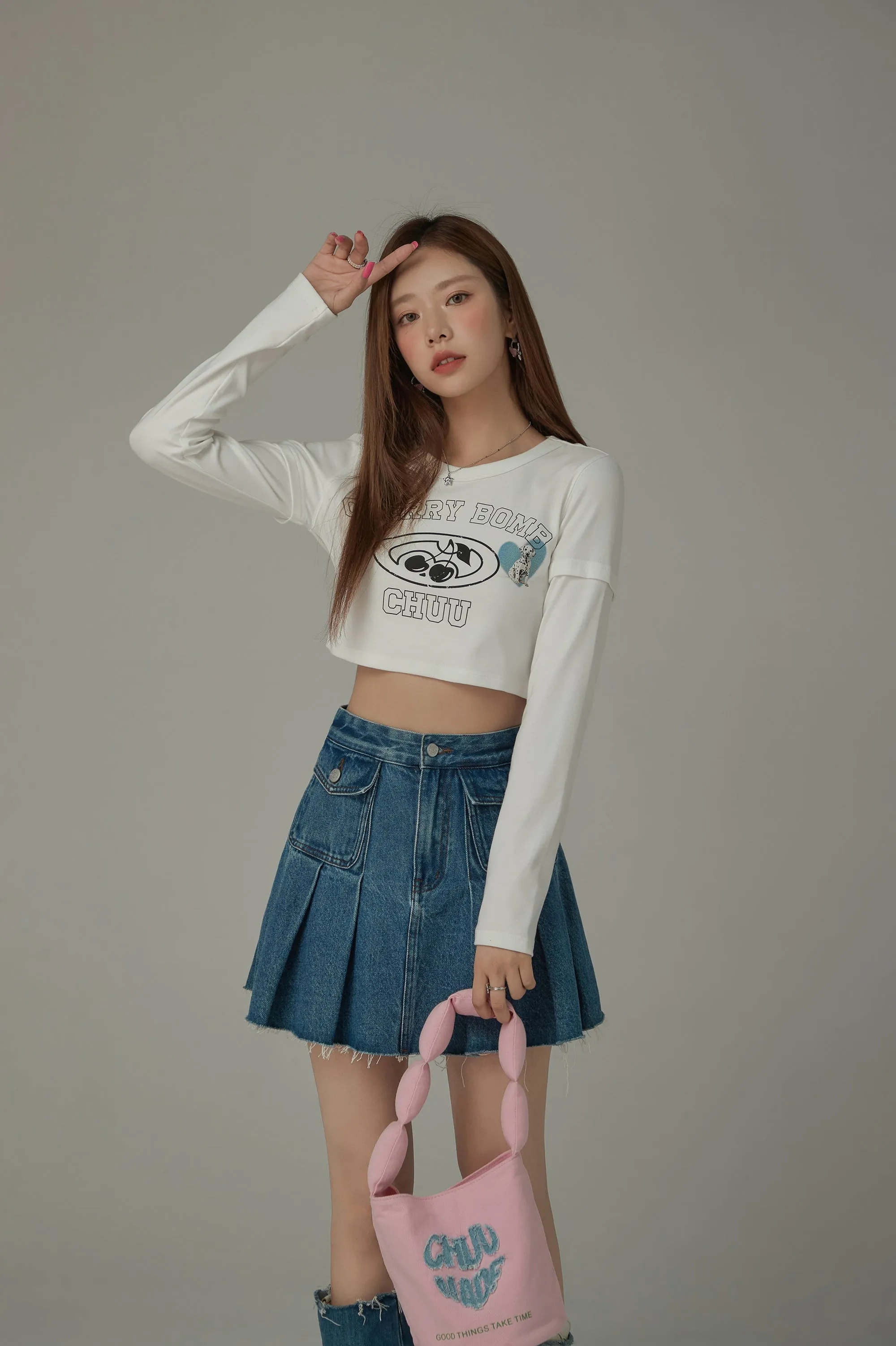 Cherry Bomb Logo Printed Cropped Long Sleeve T-Shirt