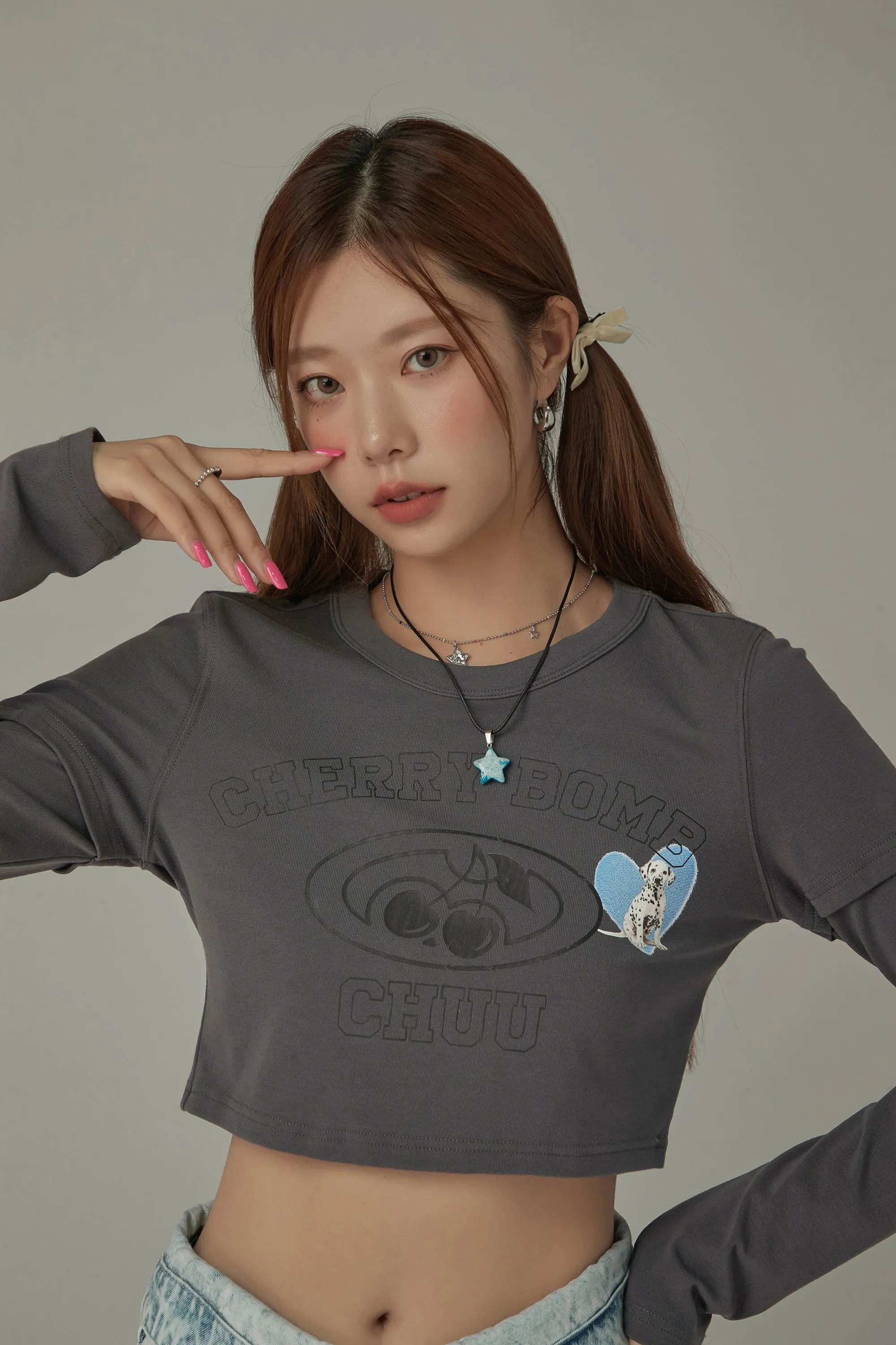 Cherry Bomb Logo Printed Cropped Long Sleeve T-Shirt