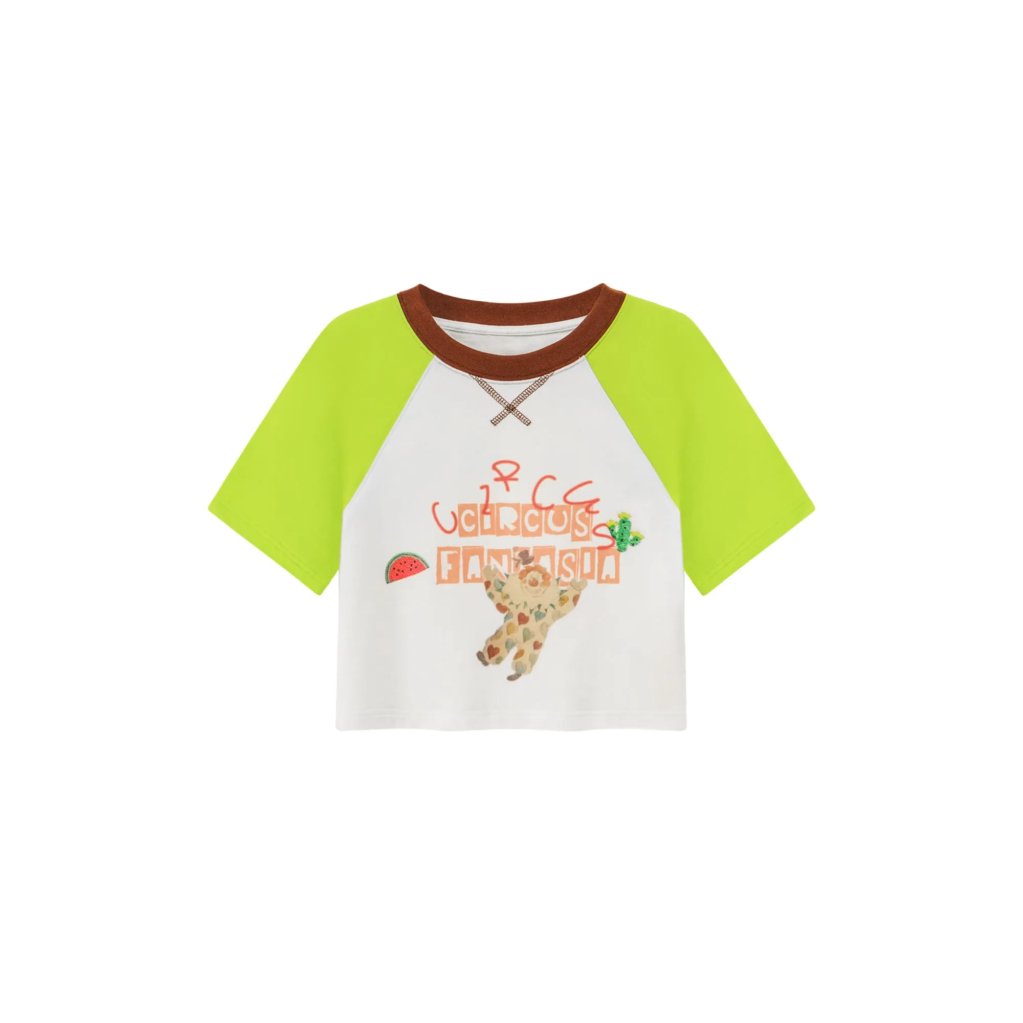 Chuu Circus Contrast Raglan Cropped T-Shirt