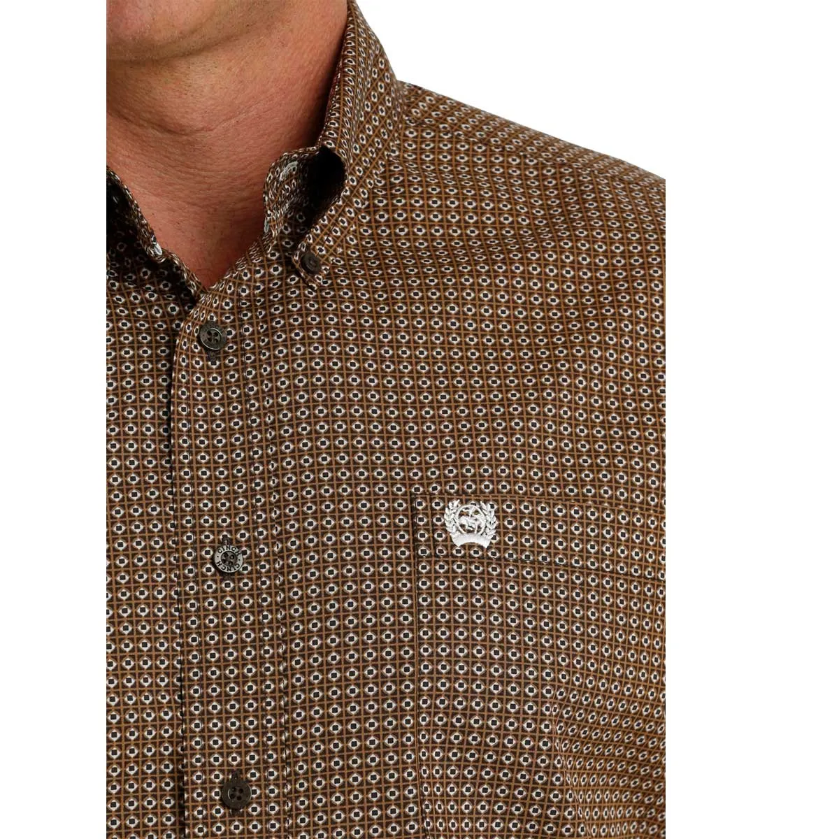 Cinch Men's Geometric Print Button Down Long Sleeve Shirt - Brown