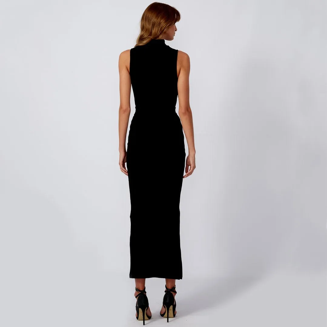 CLEO Black Bodycon High Neck Maxi Dress