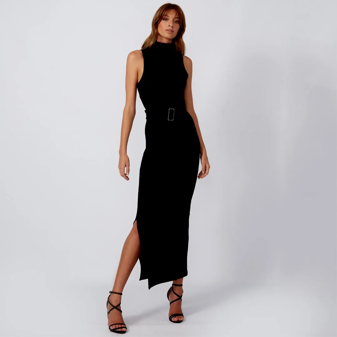 CLEO Black Bodycon High Neck Maxi Dress