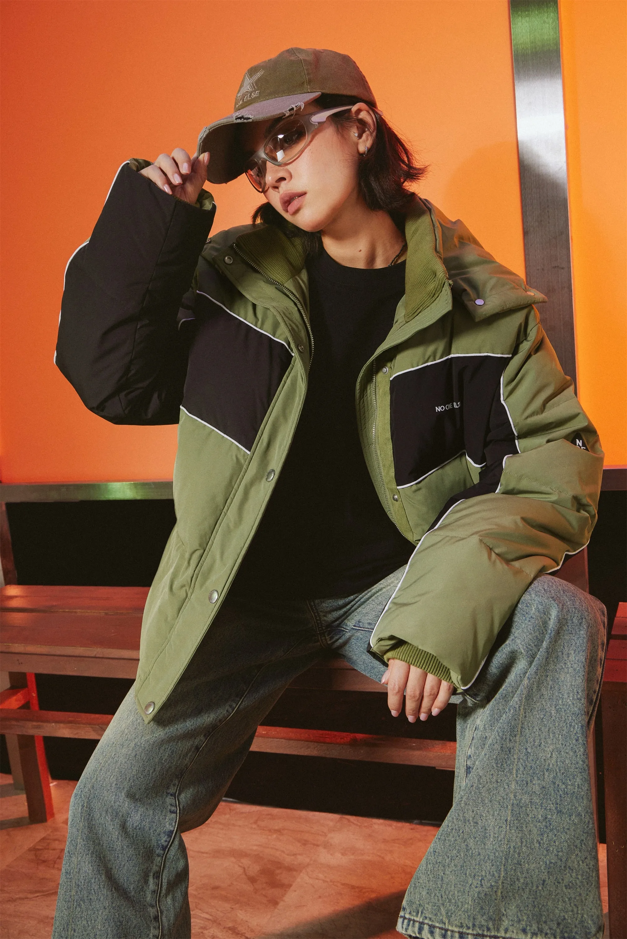 Color Combination Oversized Padded Jacket